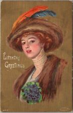 c1910s BIRTHDAY GREETINGS Postcard Pretty Lady / Fashion / Not Postally Used picture