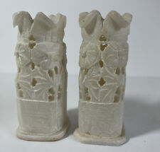 Pair of Handcarved White Floral Candle Holders 5” picture