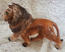 Vintage Ceramic Lion Figurine 1970s Hand Painted 8