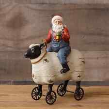 New Primitive Farmhouse Christmas SANTA ON SHEEP WITH WHEELS Figurine Figure 8
