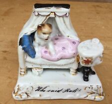 Antique German Porcelain Rat Terrier Fairing Figure Group, Dog in Bed picture