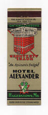 Hotel Alexander Hagerstown Maryland Unused Vintage Front Strike Matchbook Cover picture