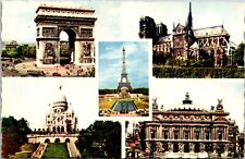 Vtg Paris France arc de Triomphe Notre-Dame Tour Eiffel Sacre-Coeur Postcard picture