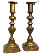 Antique Pair Brass Candlesticks English 19th Century  picture
