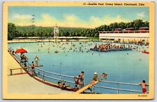 postcard Sunlite pool Coney Island Cincinatti Ohio diving board swimmers picture