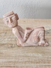MEXICAN Aztec Mayan Carved Agate Stone Figure Man Seated Holding Bowl picture