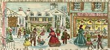 Unused Christmas Victorian Town City Busy People Vtg Greeting Card 1950s 1960s picture