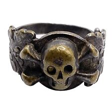WW2 Military Relic Ring German Soldier WWII Skull Crossbones 800 Silver 1940s picture