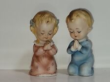 Lefton Japan Set of Praying Children Boy & Girl Pink & Blue Figurines VTG MCM  picture
