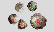 Set of 5 Vintage Western Style Silver Tone Metal Button Covers Snaps picture