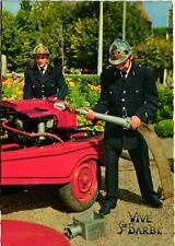 French firemen fire-fighter and fire truck 1960s old postcard picture