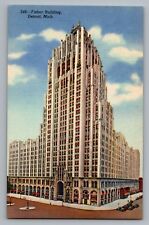 Detroit Michigan MI Fisher Building View Vintage Curt Teich Linen Postcard 1943 picture