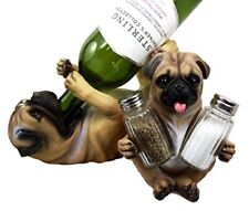 Ebros Canine Pug Dog Wine Bottle And Salt Pepper Shakers Holder Set Kitchen Home picture