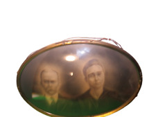 Antique Victorian Large Oval Metal Frame Convex Bubble Glass Two Men 20