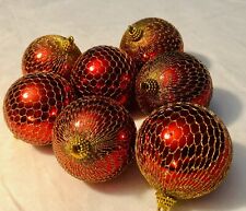 Lot of 8 Vintage Shiney Red Gold Mesh Wrapped Glass Ball Bulb Ornaments  picture