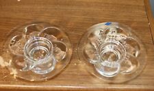 Pair Nuutajarvi 1793 Floral Clear Glass Candle Holder Finland 6 1/8