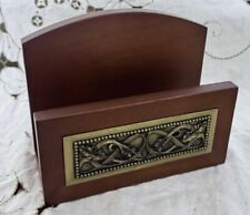 Vintage Wooden Napkin Holder With Metal Accent picture