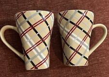 Vintage Over & Back Co. Plaid Print Striped Coffee Mugs Set / 2 picture
