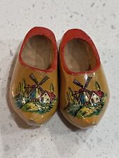 Dutch Handcarved/Handpainted Holland Wooden Clogs Shoes w/Windmill Authentic Vtg picture