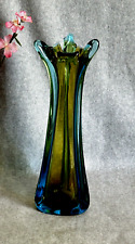 Mid Century Modern Murano Blue Green Art Glass Vase 12