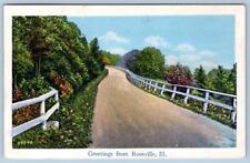 1938 GREETINGS FROM ROSEVILLE ILLINOIS SCENIC VINTAGE POSTCARD picture