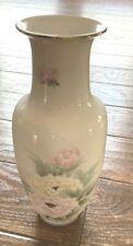 Vtg Rare Beautiful 10” Floral Rose Vase Fine China White Gold Porcelain Flowers  picture