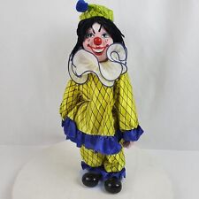 Vintage 1990s Clown Figurine on Stand 16 Inch Blue Yellow Taiwan Porcelain picture