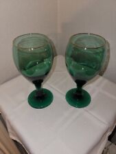 Vintage 1970s Emerald Green Wine Glasses  Water Goblets With Gold Rim SET OF 2 picture
