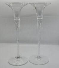 Pair of Stunning 10 Inch Tall BLOCK Glass Air Twist Stem Taper Candle Holders picture