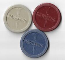 3 DIFFERENT VINTAGE RAWPLUG WORLD'S 1ST WALL PLUG CLAY POKER GAMBLING CHIPS picture