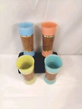 Siesta Ware Vintage 4 Pc Tall Tiki Drinking Glasses Glass Wood picture