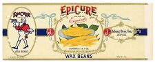 EPICURE Brand, Jaburg Bros, Wax Beans *AN ORIGINAL 1930’s TIN CAN LABEL* P12 picture