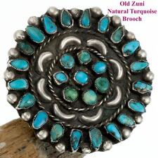 Antique ONDELACY Zuni Turquoise Brooch Natural Needlepoint Old Pawn 1940's picture