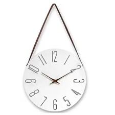 12 Inch Hanging Wall Clock Silent Non Ticking Leather Strap Decor black white picture