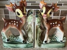 VTG A Fairyland Import Bambi Ceramic Baby Deer Bookends SET Hand-Painted Japan picture