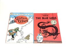 Lot of 2 books Adventures of Tintin in Tibet and Blue Lotus by Herge 1975 1984 picture