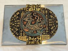 Vintage Asian Chinese Art Metal Background Dragon Wall Hanging 16”x11” Hong Kong picture