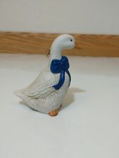 VTG Russ Duck Goose Figurine White Bird Blue Bow Porcelain Bisque Figurine 3.5