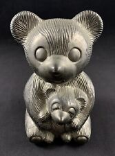 Vintage Godinger Teddy Bear Mama & Baby Steel Metal Silver Still Piggy Bank picture