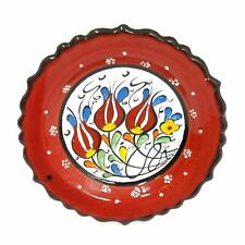 Ceramic Round Plate Handcrafted Ornament Red Floral Pattern Handmade Home Décor picture