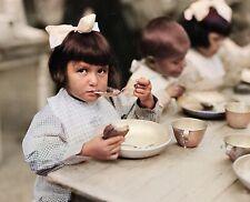 WW1 FRENCH REFUGEE GIRL at MEAL TIME Borderless 8X10 Photo picture