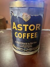 Vintage  Astor Regular Grind Coffee CAN TIN PAPER LABEL RARE FISCHER NEW YORK NY picture