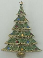 Vintage JJ Christmas Tree Pin Brooch Gold Tone with Rhinestone Ornaments picture