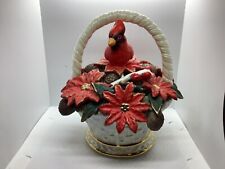 Vintage Porcelain Red Cardinal, Pine Cone, and Pointsettia musical Basket picture