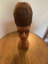 Vintage Wooden Hand Carved Head Sculpture 9” Tall picture