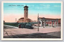 Postcard Dayton Ohio Street View of Union Station and Train picture