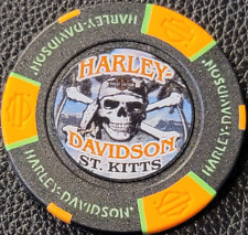 HD ST. KITTS - Black/Orange/Neon Grn Full Color) International Harley Poker Chip picture