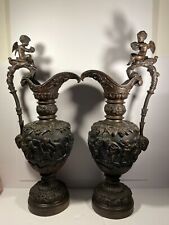Pair of fine antique large bronze decorative jugs picture