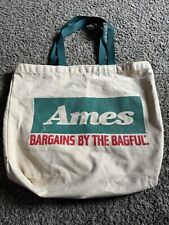 AMES DEPARTMENT STORE Canvas Shopping Bag Tote Green Handles Vintage picture