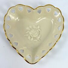 Valentines  LENOX  HEART TRINKET DISH ROSE Medallion Lattice cream w/24K GOLD  picture